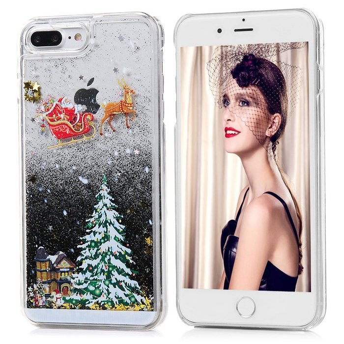 Badalink iPhone 7 Plus Case (5.5") Christmas Tree Liquid Case Clear Hard PC Case Bling Shiny Glitter Liquid Flowing... N8