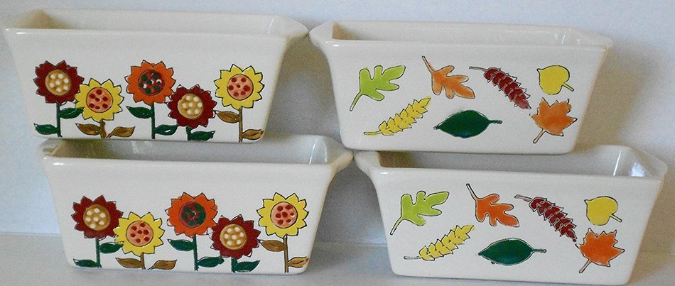 Stoneware Mini Loaf Pans - 4 Pans (Autumn Harvest Theme) (Autumn Leaves) N6