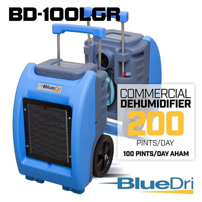 BlueDri BD-100LGR Green Commericial Dehumidifier for Water Damage Restoration Flood Moisture Mold Removal Water...