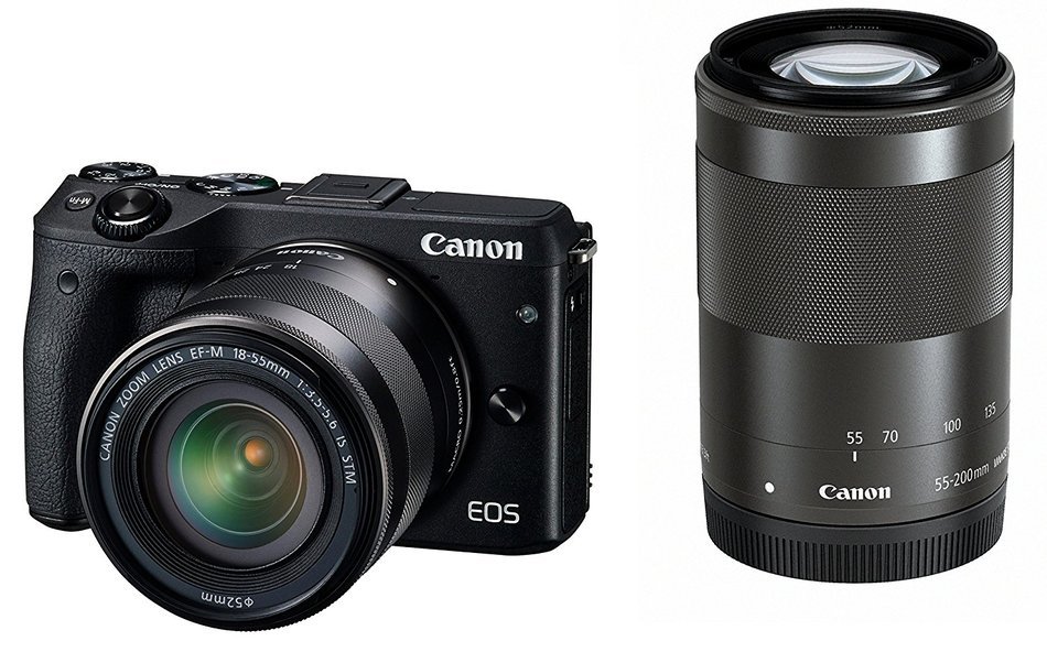 Canon EOS M3 Mirrorless Camera (Black) with EF-M 18-55mm IS STM and EF-M 55-200mm IS STM Lenses - International... N6