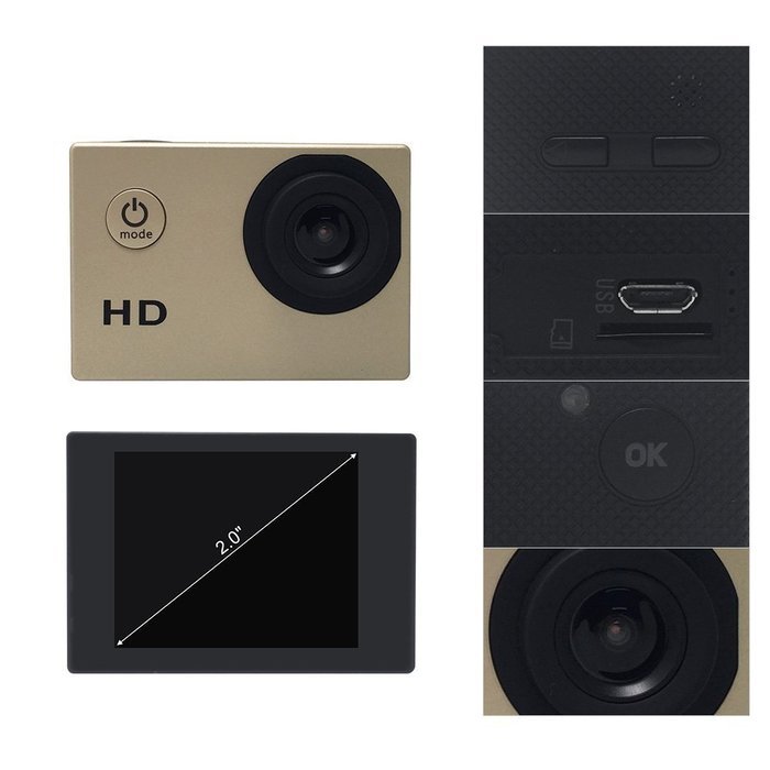 Andoer A7 HD 720P Sport Mini DV Action Camera 2.0" LCD 90&deg; Wide Angle Lens 30M Waterproof N14