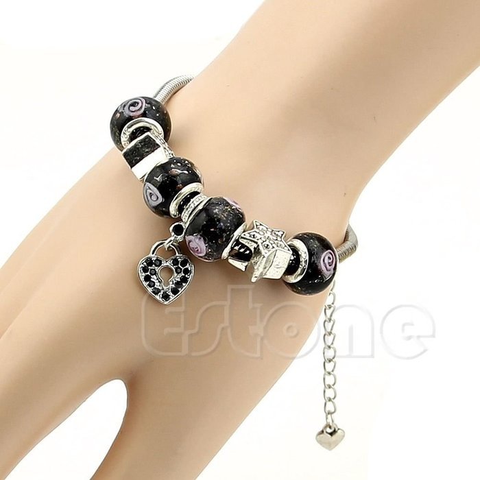 Lampwork Flower Handmade Metal Murano Glass Beads Fit European Charm Bracelet N2