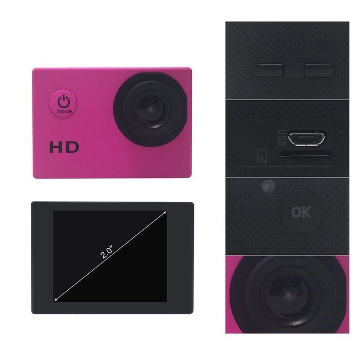 Andoer A7 HD 720P Sport Mini DV Action Camera 2.0" LCD 90&deg; Wide Angle Lens 30M Waterproof N15