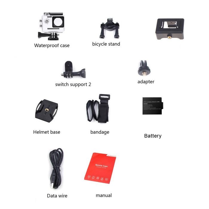 Andoer A7 HD 720P Sport Mini DV Action Camera 2.0" LCD 90&deg; Wide Angle Lens 30M Waterproof N16