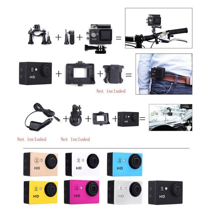Andoer A7 HD 720P Sport Mini DV Action Camera 2.0" LCD 90&deg; Wide Angle Lens 30M Waterproof N17
