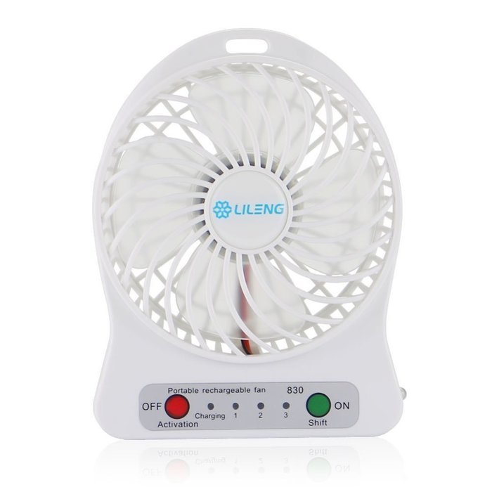 Summarytip Portable Mini USB Fan 4-inch Vanes 3 Speeds Rechargeable Desktop Fan Battery/ USB Powered (White) N3