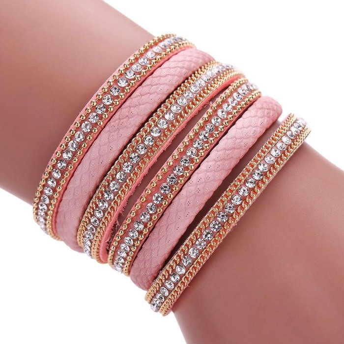 AutumnFall&reg; Stackable Rhinestone and Alloy Studs Black PU Leather Wrap Bracelet (Black) N2