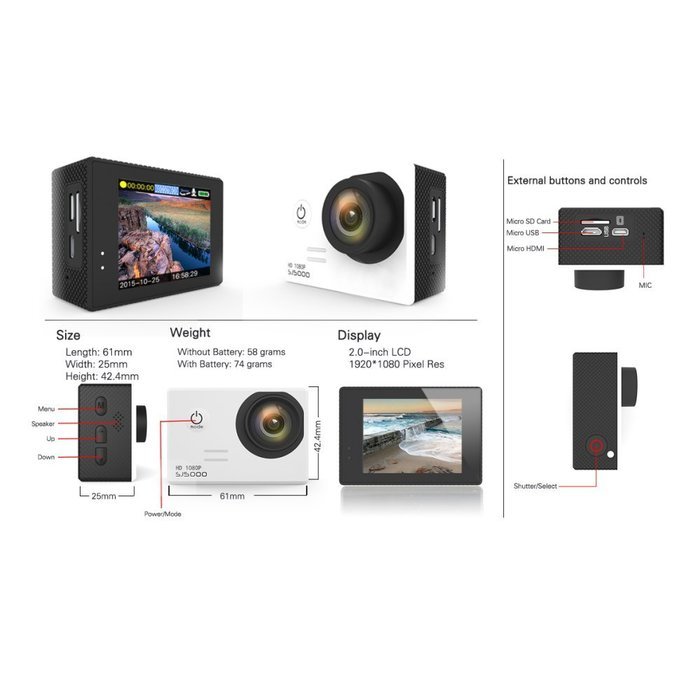 SJ5000 Novatek 96655 14MP 170&deg; Wide Angle 2.0'' LCD 1080P Sport Action Camera Waterproof Cam HD Camcorder Outdoor... N6