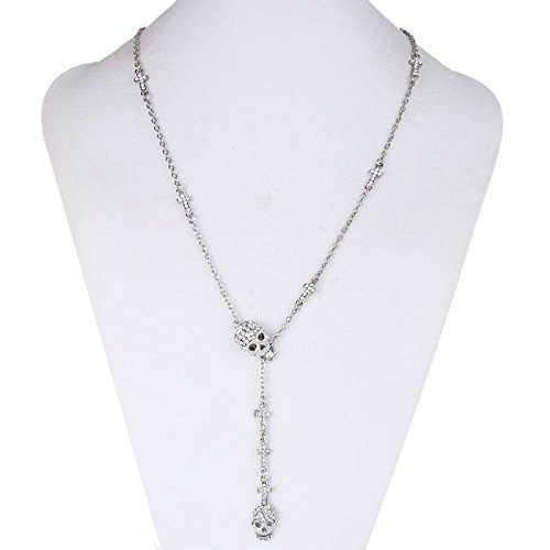 Skull Rhinestone Crystal Chain Necklace Pendant Vintage Silver Halloween Gift