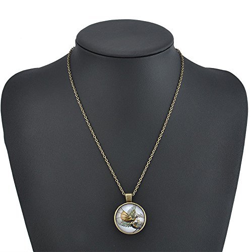 Vintage Retro Punk Cabochon Glass Pendant Silver Bronze Chain Necklace Jewelry N4