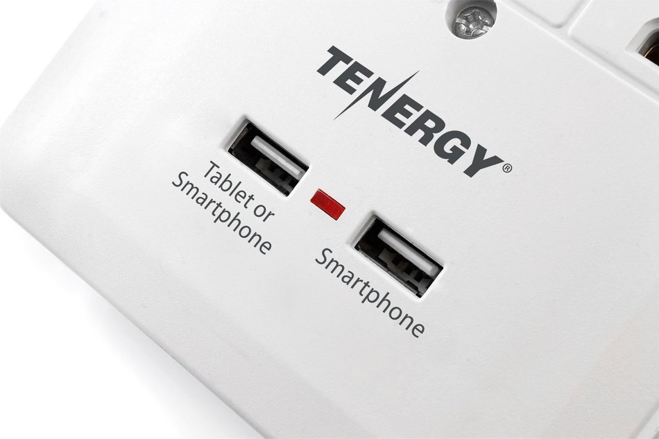 Tenergy 3 AC Outlet Wall Mount 1200 Joules Surge Protector w/ 2.4A Dual USB Charging Port & Retractable Phone... N8