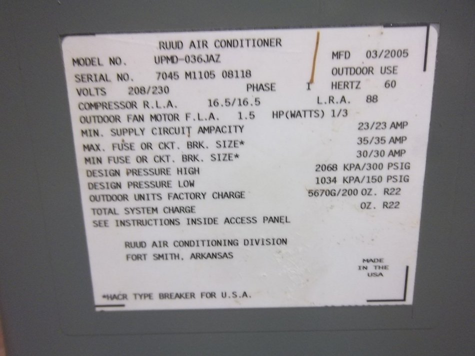 RUUD Used AC Condenser UAMD-036JAZ ACC-6917 free image download