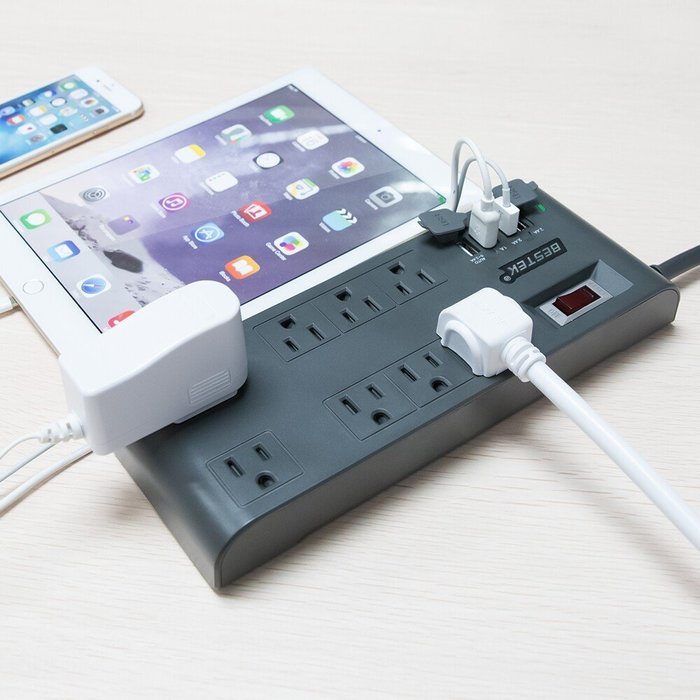 BESTEK 8-Outlet Surge Protector Power Strip 6-Foot Cord with 5.2A 4-Port USB Ports, ETL Listed N11
