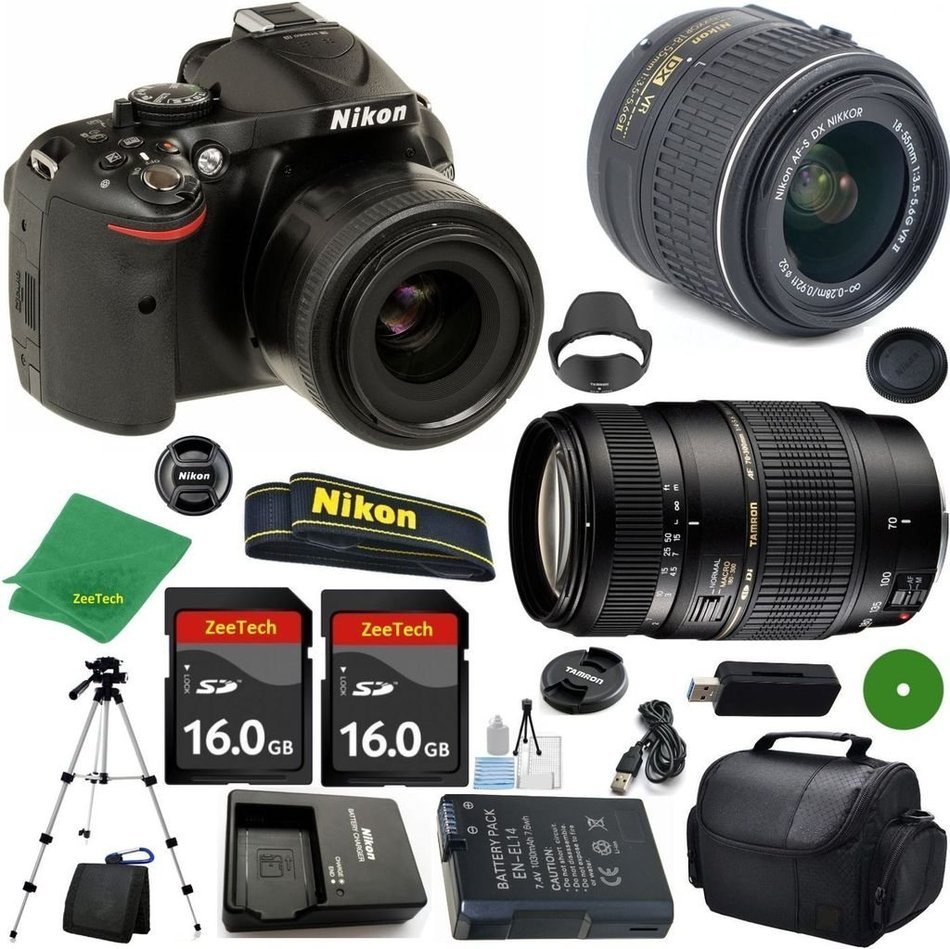 Nikon D5200 International Version - No Warranty, 18-55mm f/3.5-5.6 VR, Tamron 70-300mm DI LD Zoom, 2pcs 16GB ZeeTech...