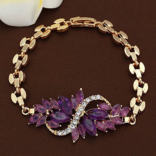 14kt Gold Filled Women Amethyst Diamonique Chain Bangle Fashion Crystal Bracelet