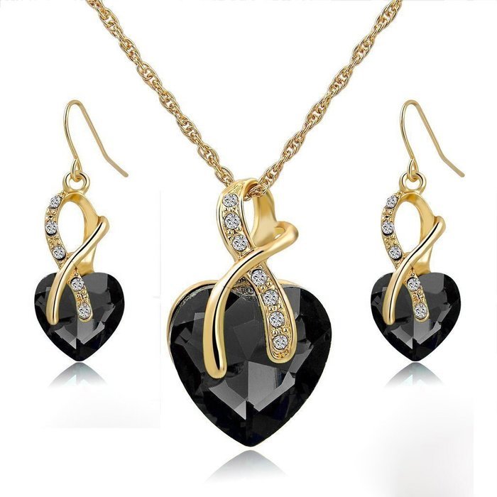 Jewelry Sets- Morenitor[TM] Gold Plated Austrian Crystal Heart Shape Necklace Earrings Set.