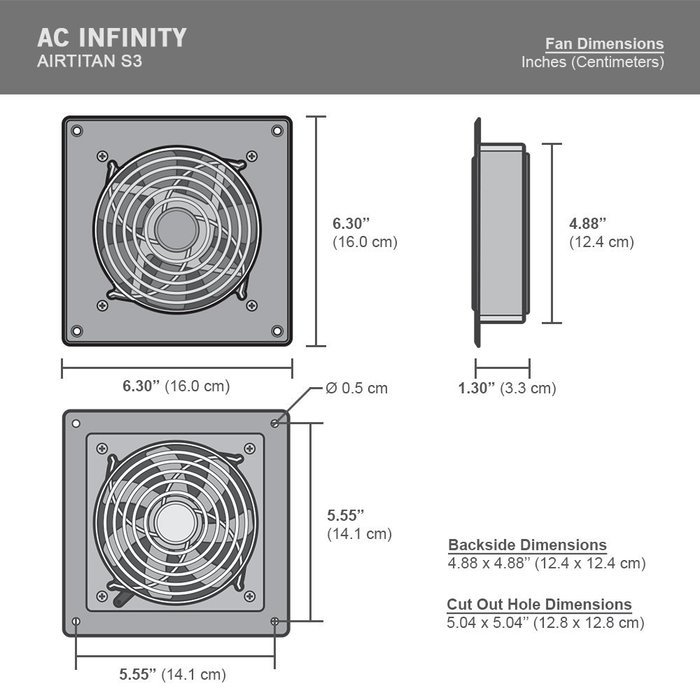 AC Infinity AIRTITAN S3, High Airflow Fan System 6" with Speed Control, for Equipment Room Closet Cabinet Cooling N2