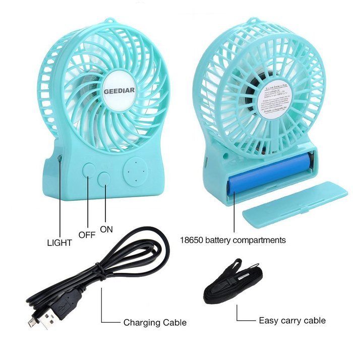 Portable Mini USB Fan GEEDIAR 3 Speed Control Rechargeable Table Desk Fan with LED light White N4
