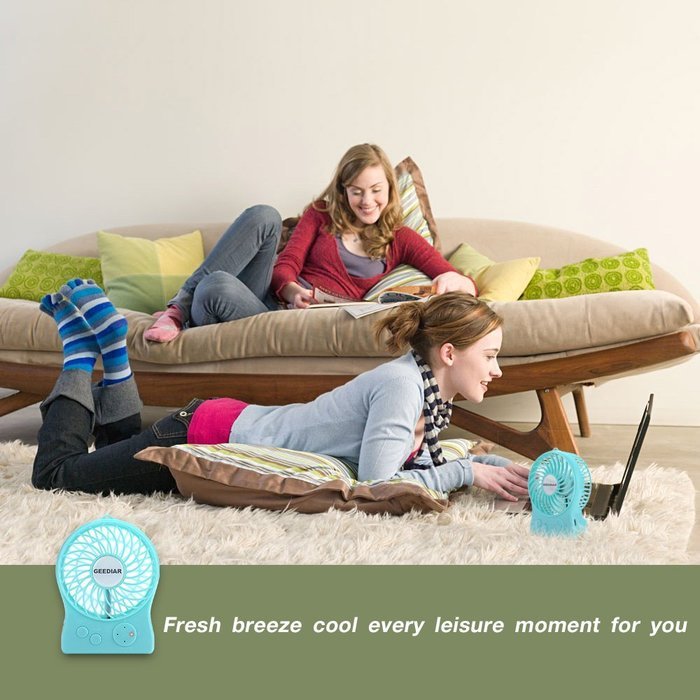 Portable Mini USB Fan GEEDIAR 3 Speed Control Rechargeable Table Desk Fan with LED light White N5