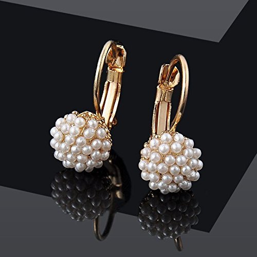 Fashion Women Lady Elegant Pearl Beads Ear Hoop Dangle Earrings Jewelry Gift