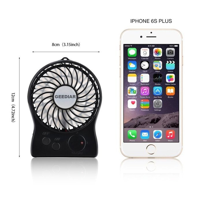 Portable Mini USB Fan GEEDIAR 3 Speed Control Rechargeable Table Desk Fan with LED light White N6