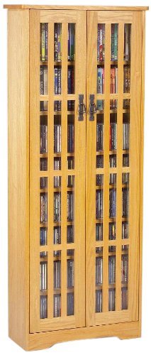 Leslie Dame M-477W High Capacity Inlaid Glass Mission Style Multimedia Storage Cabinet, Walnut N2