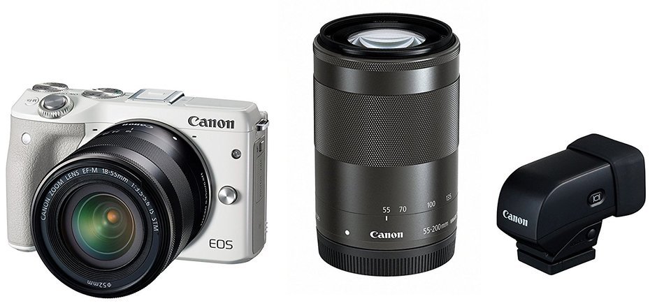Canon mirror-less SLR camera EOS M3 double zoom EVF Kit (White) EF-M18-55mm F3.5-5.6 IS STM EF-M55-200mm F4.5-...