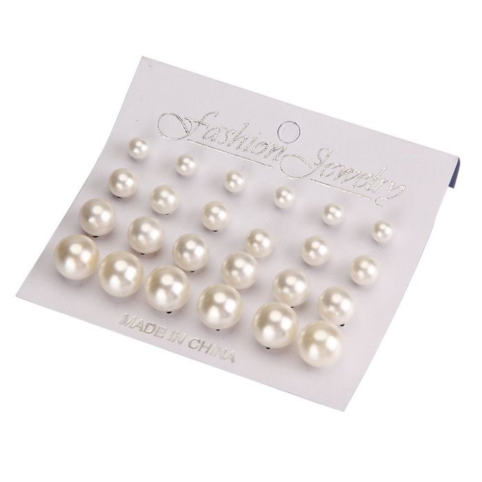 12 Pairs Cruncher Designs Fashion White Pearl Earrings New Women Ear Stud Beads N2