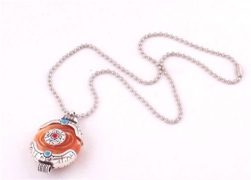 Fashion Jewelry Charm Women Retro Silver Plated Round Turquoise Pendant Necklace
