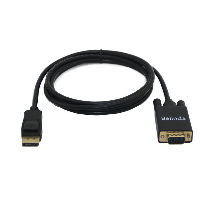 Belinda&reg; Gold Plated DisplayPort to VGA Cable 6 Feet Black MALE to MALE for DisplayPort Enabled Desktops and Laptops... N3