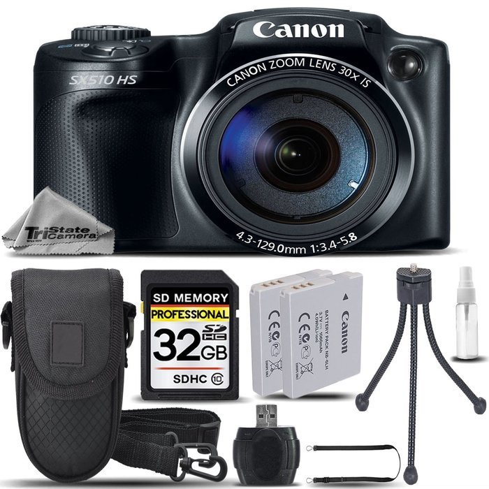 Canon Power Shot SX510 HS Point-and-Shoot Camera + Backup Battery + 32GB Class 10 Memory Card + Card Reader +... N4