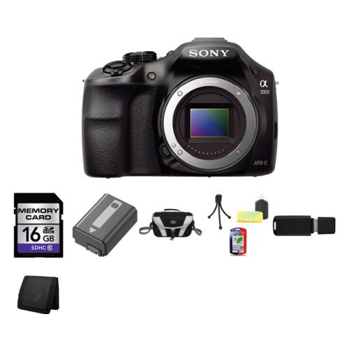 Sony A3000, ILCE-3000, ILCE-3000B, 20. 1MP Interchangeable Lens Camera Black (Body) 16GB Package 1 N2