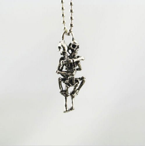 Men Infinity Tibetan Silver Black Stainless Steel Skull Pendant Chain Necklace N2