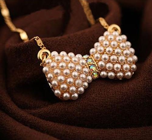 Fashion Bowknot Pearl Fashion Womens Bib Statement Chain Pendant Necklace 2016