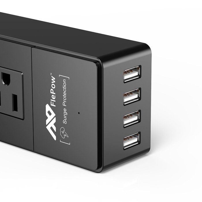 FlePow Portable Power Strip Surge Protector Travel Charger with 2 AC Plugs and 4 USB Charger Ports for iPhone,... N14