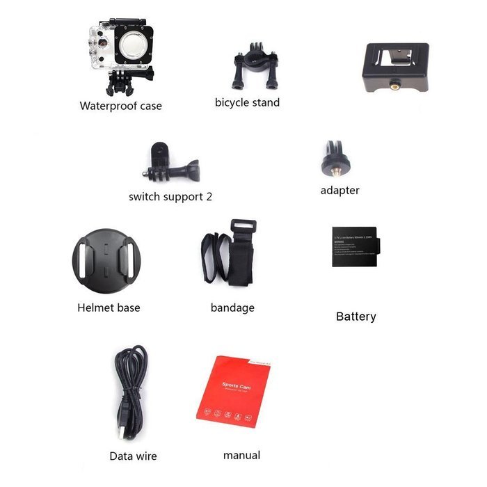 Andoer A7 HD 720P Sport Mini DV Action Camera 2.0" LCD 90&deg; Wide Angle Lens 30M Waterproof N25