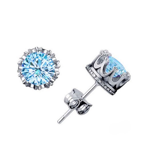 Women Earring Fashion 925 Sterling Silver Royal Ear Stud Earrings Jewelry Blue