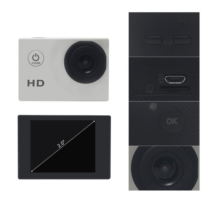 Andoer A7 HD 720P Sport Mini DV Action Camera 2.0" LCD 90&deg; Wide Angle Lens 30M Waterproof N33
