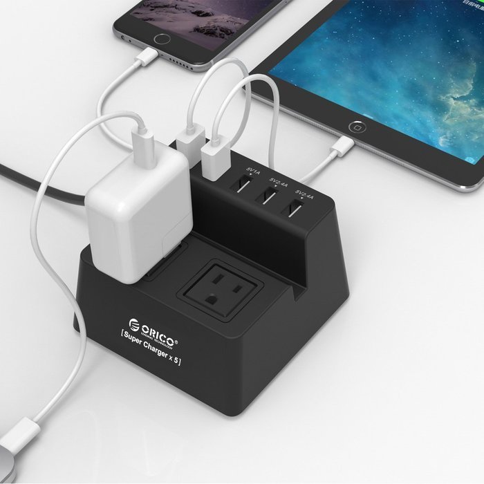 ORICO Charging Stand Surge Protector with 5 USB Ports and 2 AC Outlets Built in 5 Feet Cord Power Strip N10