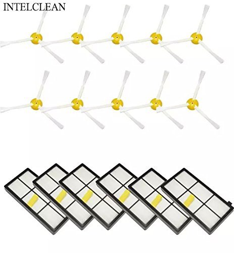 INTELCLEAN Accessories For 3 Armed Side Brush and HEPA Filter Replacementfor iRobot Roomba 800&900 Series 870...