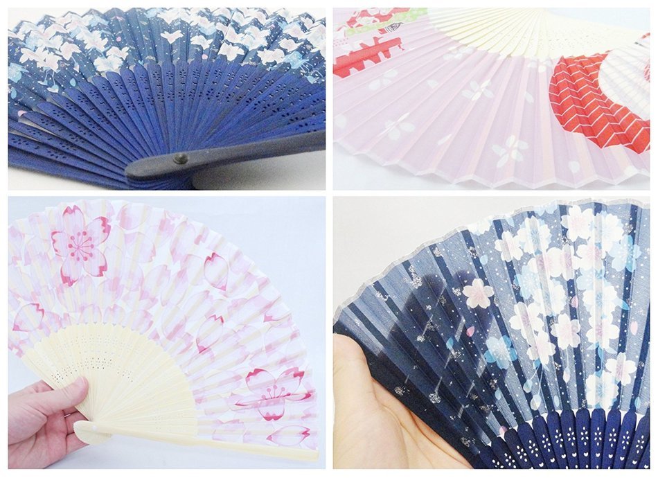 KYOYU Japanse Flower Pattern Silk Sensu Folding Fan,Pink