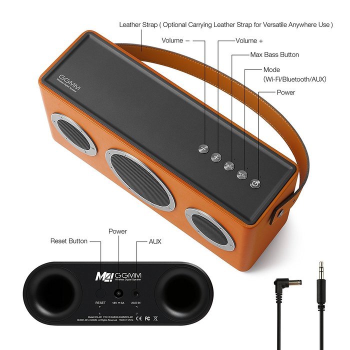 [Apple MFI Certified] GGMM M4 Leather Wireless Wi-Fi/Bluetooth/Multi-Room Play Speaker w/Rechargeable Battery... N6