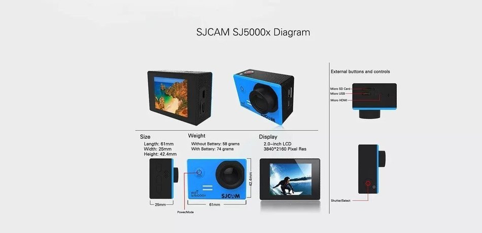 SJCAM SJ5000X Elite WiFi 4K 24fps 2K30fps Gyro Sports DV 2.0 LCD NTK96660 Diving 30m Waterproof Action Camera... N6