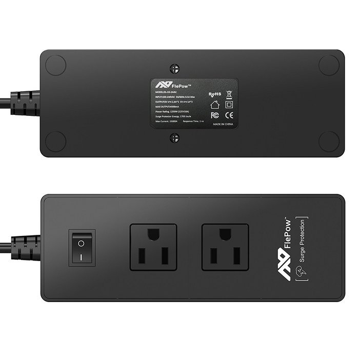 FlePow Portable Power Strip Surge Protector Travel Charger with 2 AC Plugs and 4 USB Charger Ports for iPhone,... N16