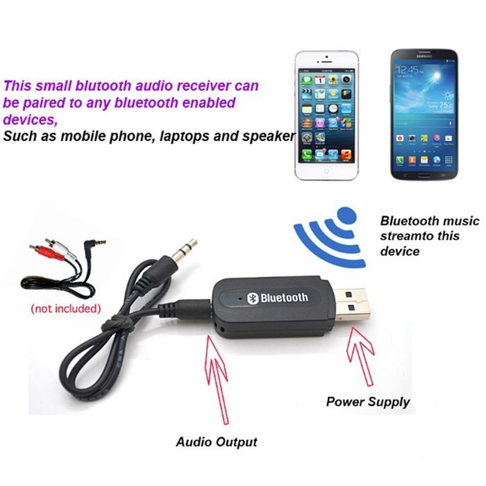 Gista Bluetooth Audio Adapter USB Wireless Portable 3.5mm Music Stereo Receiver Dongle Black N7