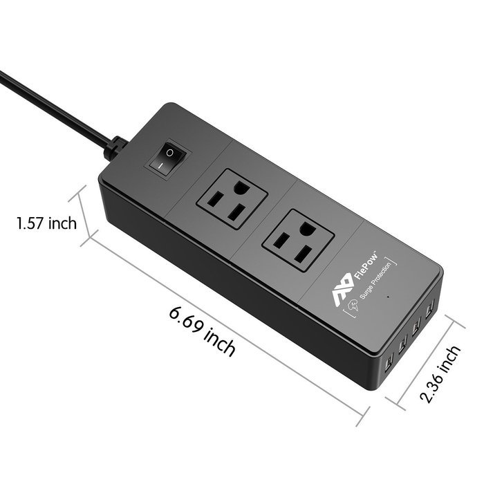 FlePow Portable Power Strip Surge Protector Travel Charger with 2 AC Plugs and 4 USB Charger Ports for iPhone,... N17
