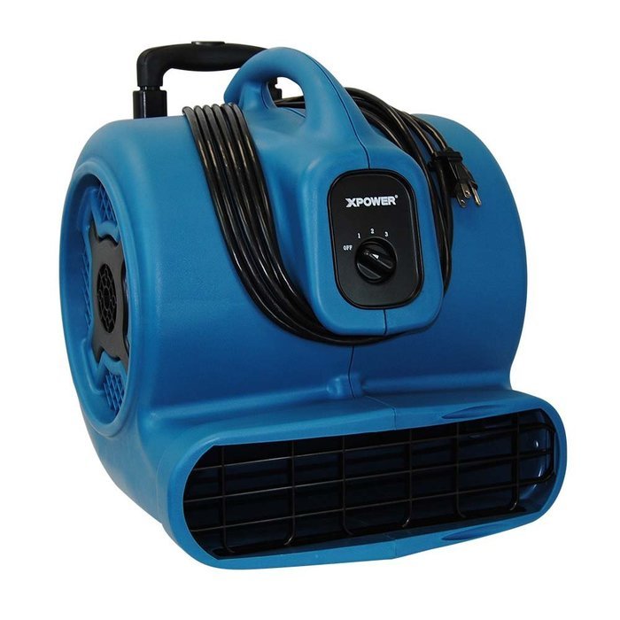 XPOWER P-800H 3/4 HP 3200 CFM 3 Speeds Professional Air Mover Careprt Dryer Fan with Telescopic Handle & Wheels