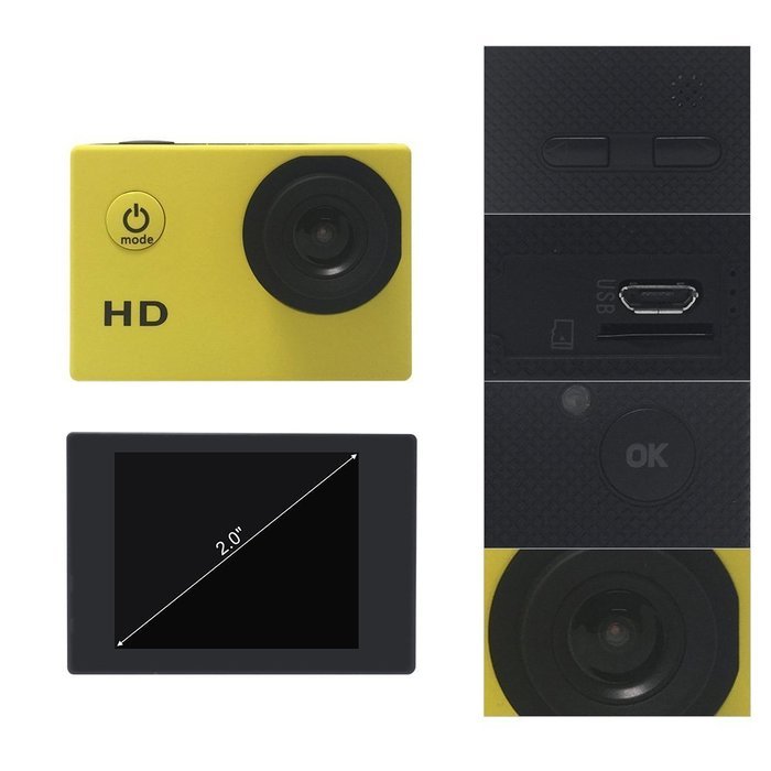 Andoer A7 HD 720P Sport Mini DV Action Camera 2.0" LCD 90&deg; Wide Angle Lens 30M Waterproof N36