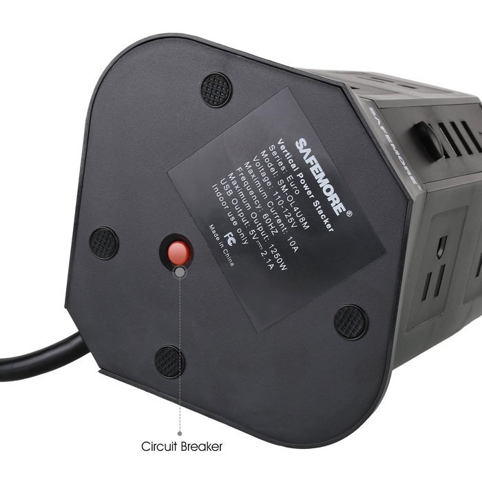 Safemore Power Strip Surge Protector Smart 8-Outlet with 4-USB Ports Socket Black N7