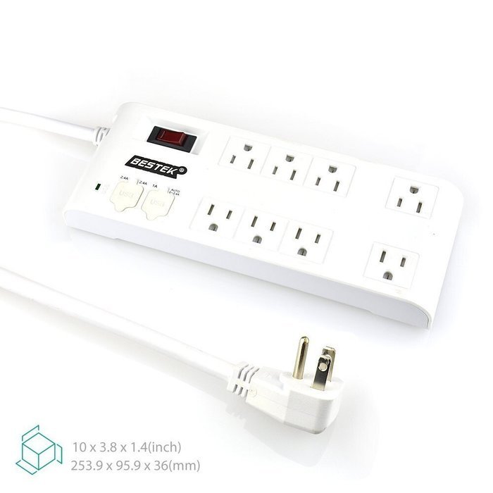 BESTEK 8-Outlet Surge Protector Power Strip 6-Foot Cord with 5.2A 4-Port USB Ports, ETL Listed N13